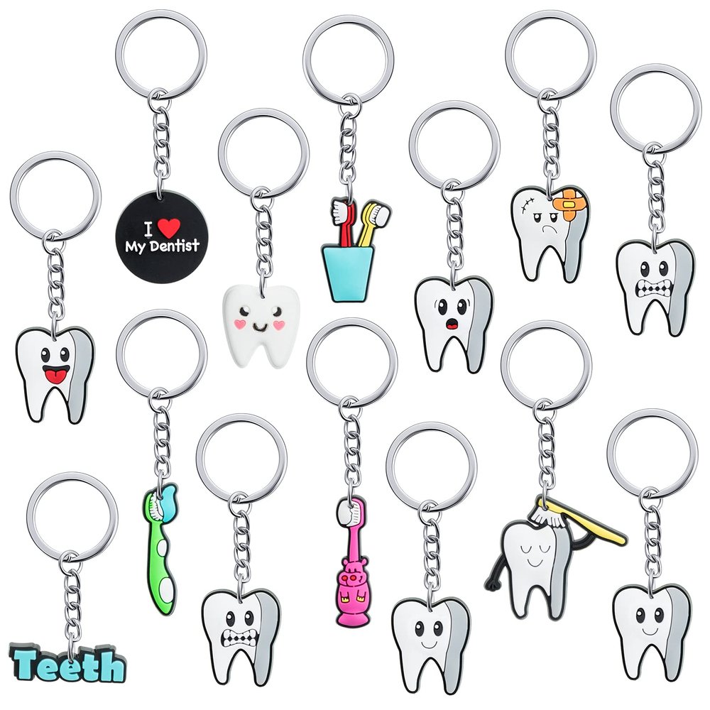 Tooth Shape Keychain Dentist Tooth Key Ring Dental Assistant Gifts Cute Tooth Ornament Decorative Keychain Ornament Dental Gift for Dental Students Office Staffs Dental Assistants, 12 Styles,
