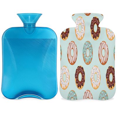 Doughnuts Hot Water Bottle with Fluffy Cover,2L Large Capacity,Prints Doughnuts Bottle Water Bag for Cosy Nights Relief Pain Back Neck and Shoulders