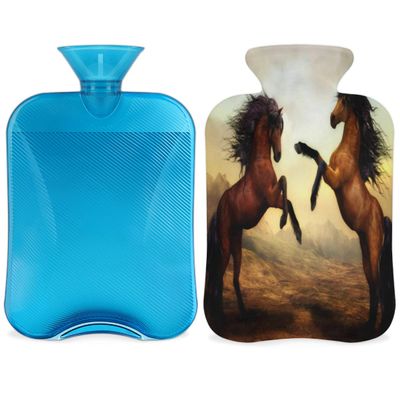 Horse Animals Hot Water Bottle with Fluffy Cover,2L Large Capacity,Horse Bottle Water Bag for Cosy Nights Relief Pain Back Neck and Shoulders