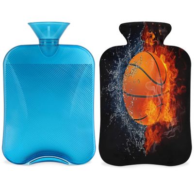 Basketball Hot Water Bottle with Fluffy Cover,2L Large Capacity,Water and Fire Basketball Bottle Water Bag for Cosy Nights Relief Pain Back Neck and Shoulders