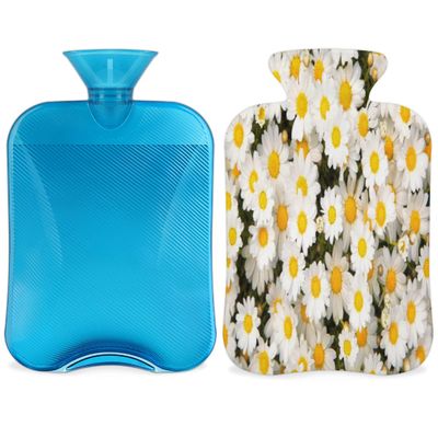 Daisy Hot Water Bottle with Fluffy Cover,2L Large Capacity,Daisy Flower Bottle Water Bag for Cosy Nights Relief Pain Back Neck and Shoulders