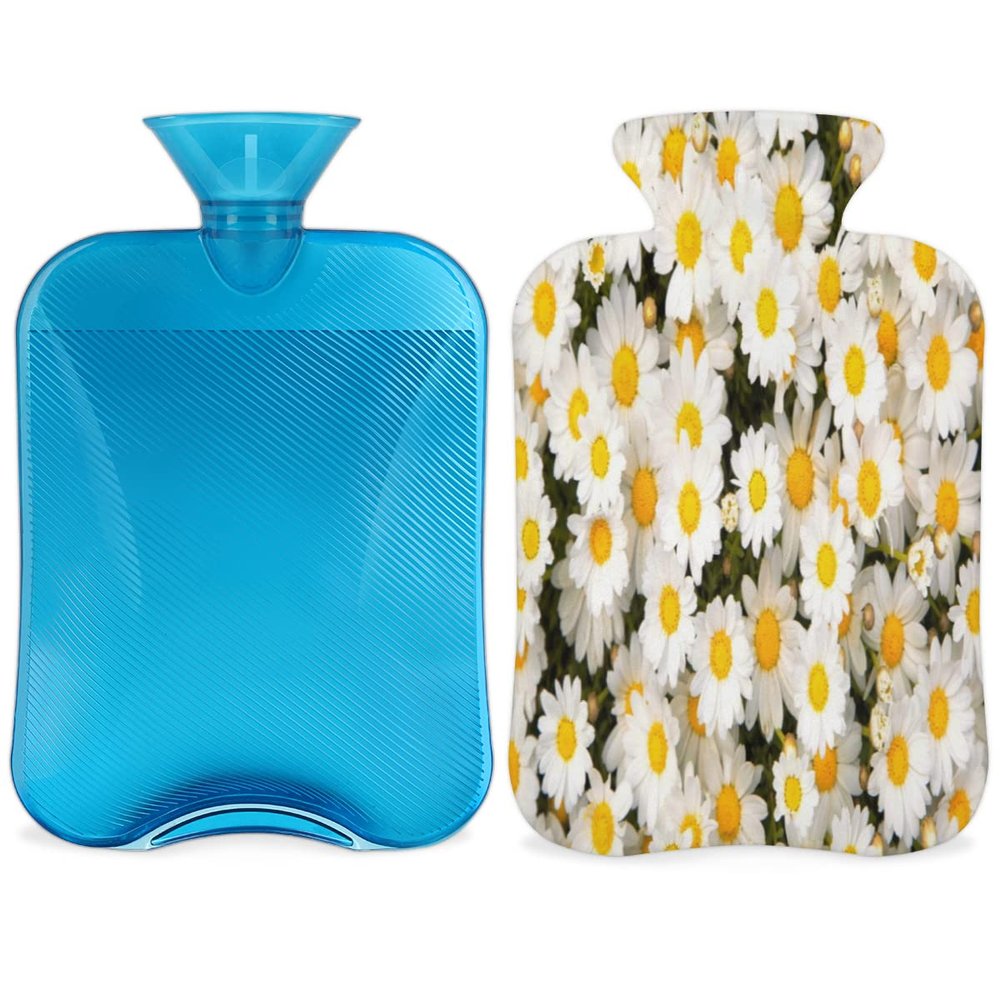 Daisy Hot Water Bottle with Fluffy Cover,2L Large Capacity,Daisy Flower Bottle Water Bag for Cosy Nights Relief Pain Back Neck and Shoulders
