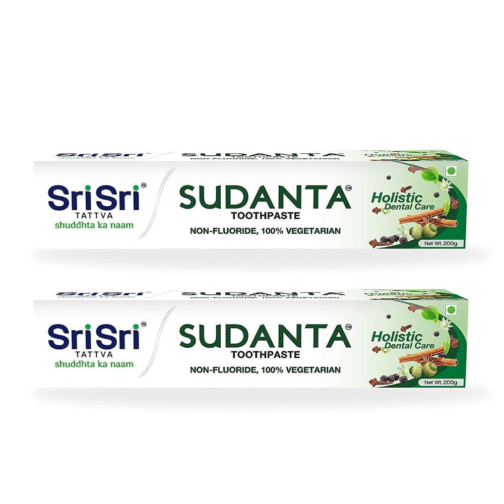 Sri Sri Tattva Sudanta Herbal Toothpaste - All Natural, Fluoride Free Tooth Paste with Cloves, Cinnamon, Bakul & More - 200g (Pack of 2), for Kids and Adults