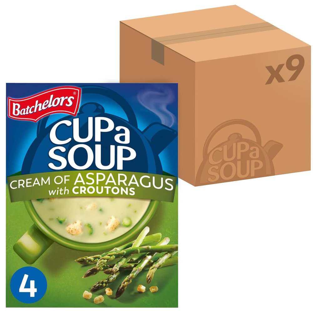 Batchelors Cup a Soup Cream Of Asparagus With Croutons Instant Soup, 4 Sachets Per 117 g Box (Total 9 Boxes = 36 Sachets)