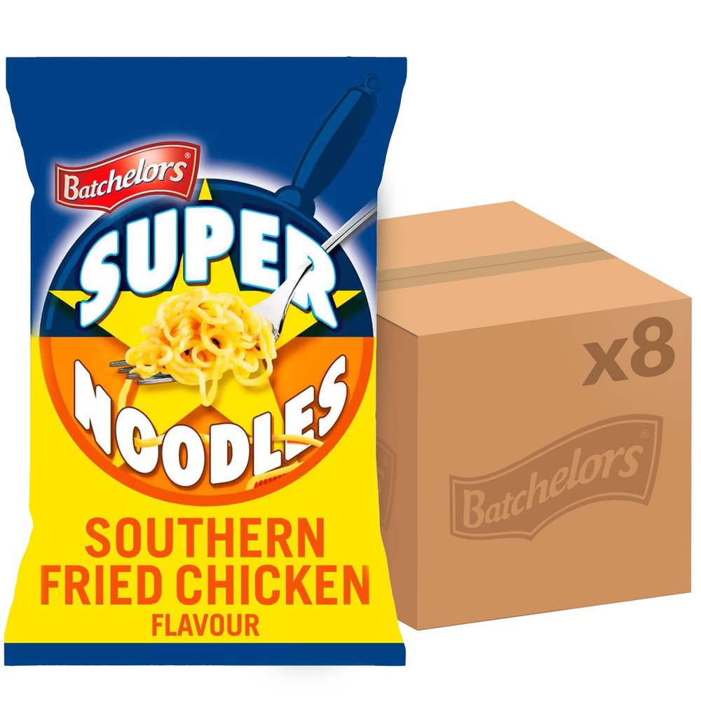 Batchelors Super Noodles Southern Fried Chicken Flavour, Instant Snack Ready in 4 Minutes, 90 g Packet (Pack Of 8)