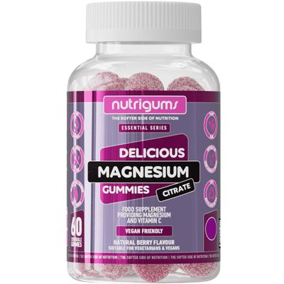 Magnesium Citrate 1250mg & Vitamin C Gummy | High Strength | 150mg of Elemental Magnesium & 80mg Vitamin C | Mixed Berry Flavour | 60 Vegan Gummies | Energy & Bone Support by NUTRIGUMS