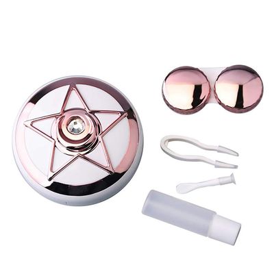 Contact Lens Case Storage Round Star Cover Pupil Case Travel Container Holder Storage Box for Travel Invisible Glasses Organizer (Color : Rose Gold)