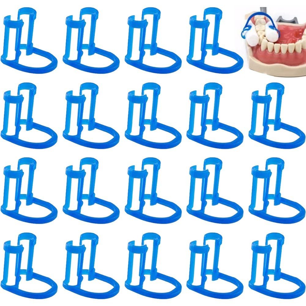 Baokuan 20 Pcs/bag Cotton Roll Holder Clip Disposable Blue Clip for Dental Dentist Clinic Orthodontic Plastic Compact Clip
