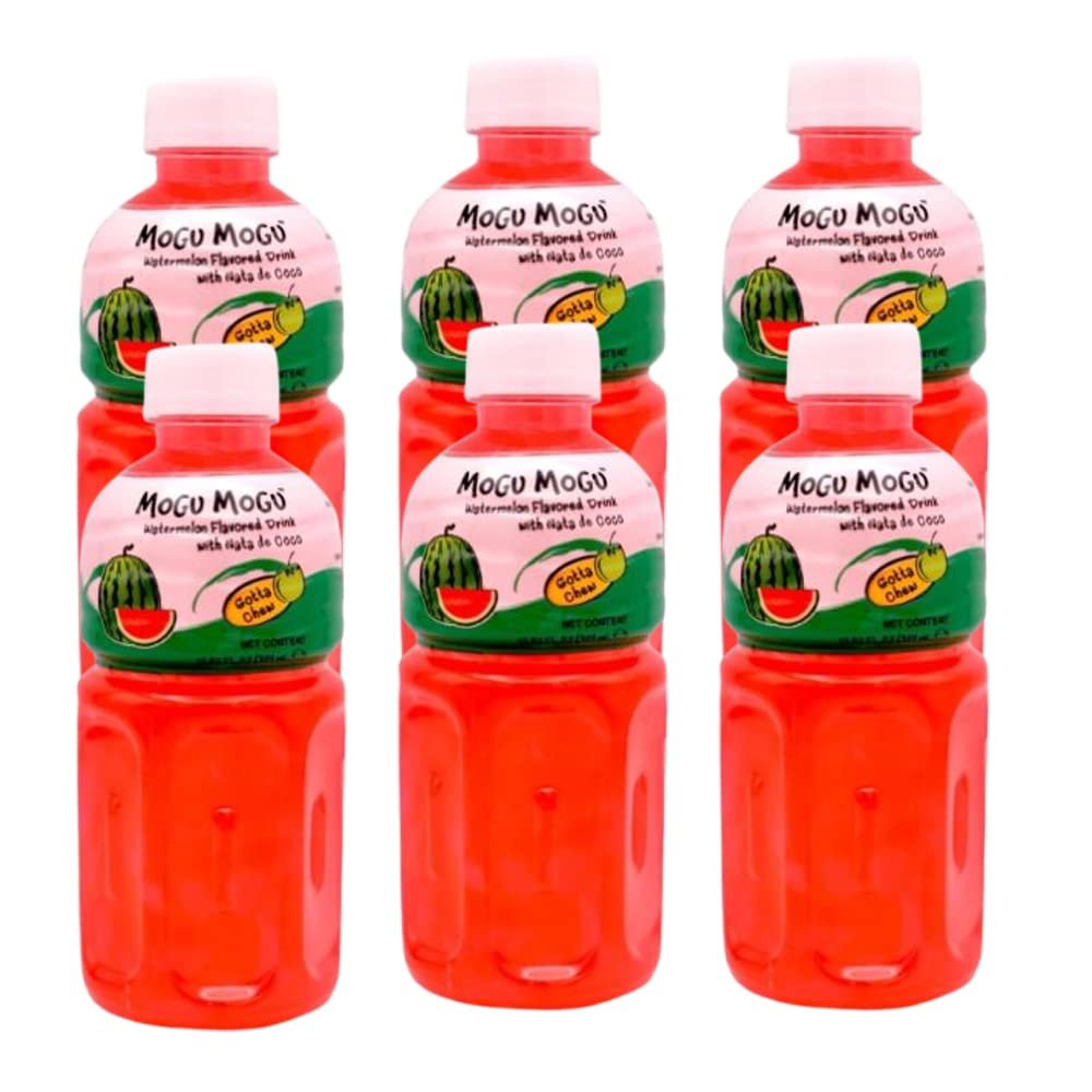 Mogu Mogu Varied Flavored Drinks - Nata De Coco Juice - Jelly Texture - Refreshing Taste - Fun Drinking During Hot Summers Or Take Them on Trip & Picnics (Watermelon 320ML, Pack of 6)