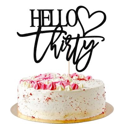 AROKIPPRY Hello Thirty Cake Topper, 30th Anniversary / Birthday Wedding Party Decorations Supplies, black flash
