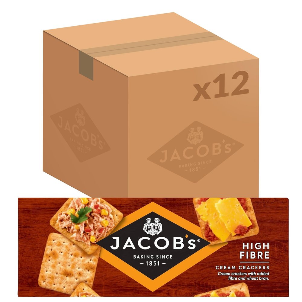 JACOB'S High Fibre Cream Crackers, 200 g (Pack of 12)