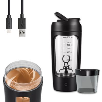 LA ULTIMA USB Rechargeable Electric Vortex Protein Shaker Mixer Bottle + Powder Store (Matt Black)