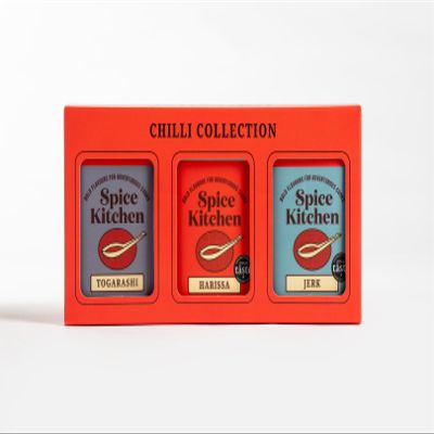 Spice Kitchen Chilli Spice Blend Collection, A Trio Of Spicy Blends Including Harissa, Jerk Seasoning & Japanese Togarashi (3 x 80g)
