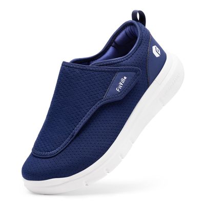 FitVille Mens Extra Wide Fit Diabetic Shoes Easy Close Adjustable Orthopedic Slippers for Swollen Feet Lightweight Walking Shoe, Blue, 9.5 UK X-Wide
