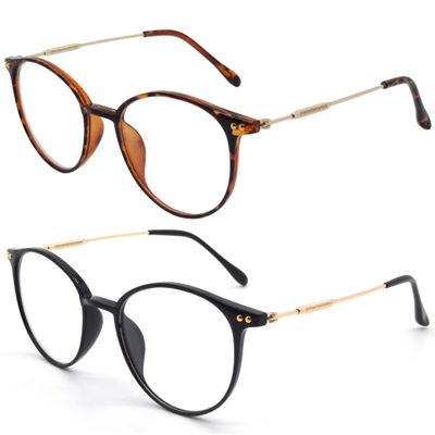 SIKAITE 2 Pack Stylish Metal Frame Blue Light Blocking Reading Glasses Computer Readers for Men Women Anti Glare UV Filter Eyeglasses (Black and Leopard, 2.75, multiplier_x)