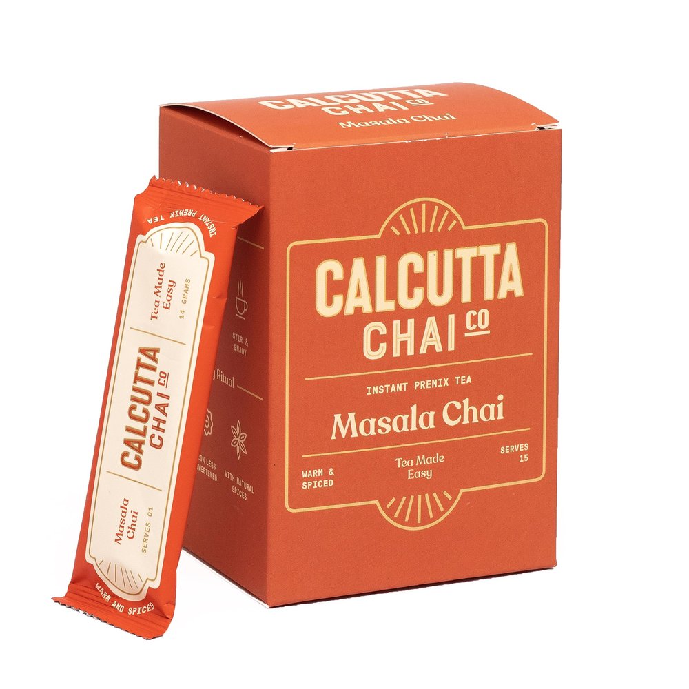 Calcutta Chai Co - Masala Chai | Instant Tea Premix | 15 Sachets | 210g | Made with Assam Tea | Added Natural Spices | Less Sugar