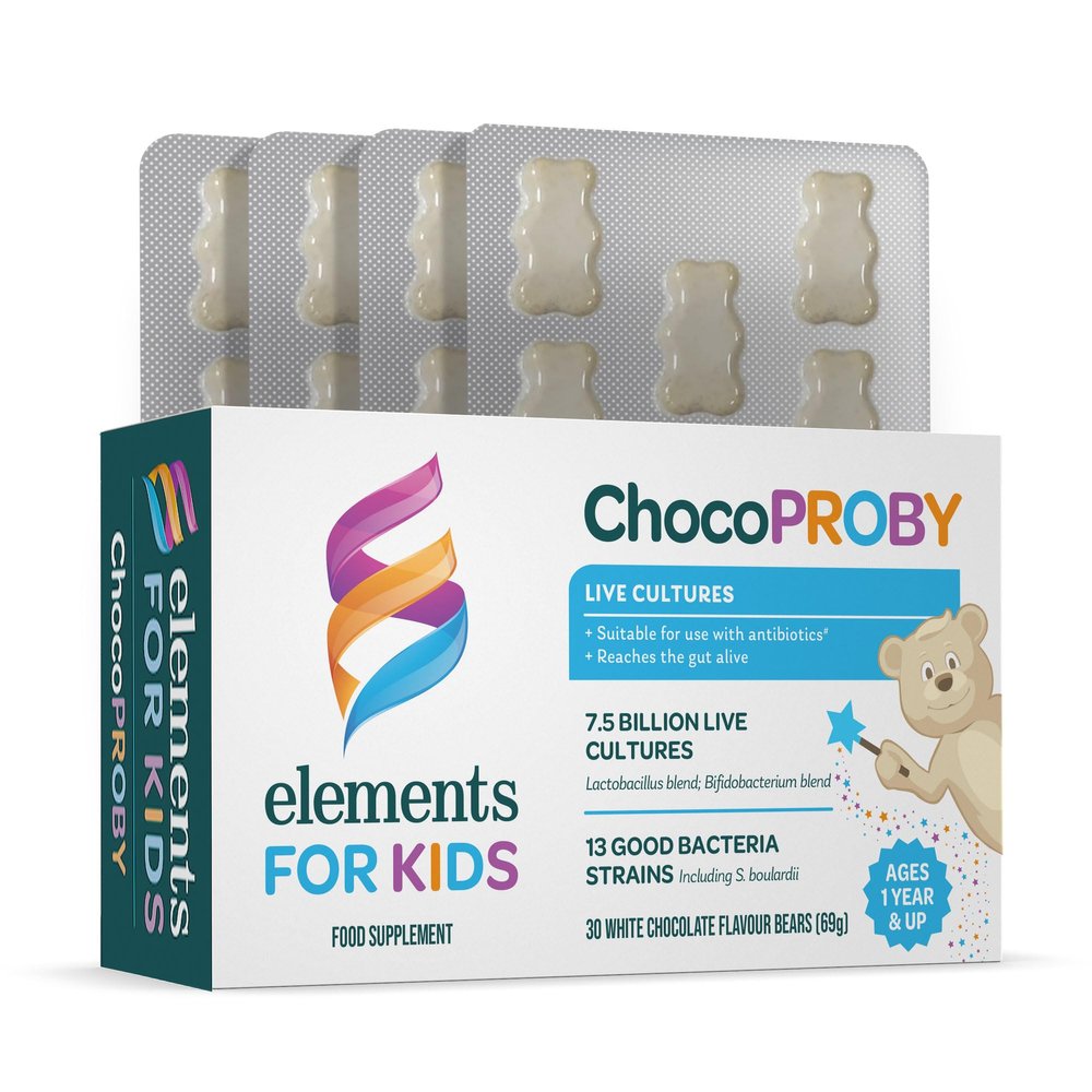 Elements ChocoPROBY - Probiotic Kids Supplement with 13 Bacteria strains, Lactobacillus Blend, Bifodobacterium Blend, S. boulradii; 30 White Chocolate Flavoured Bears