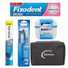 Denture Cleaning Tablets with Denture Box, Denture Adhesive and Brush Bundled with Glameno Toiletry Bag view 1