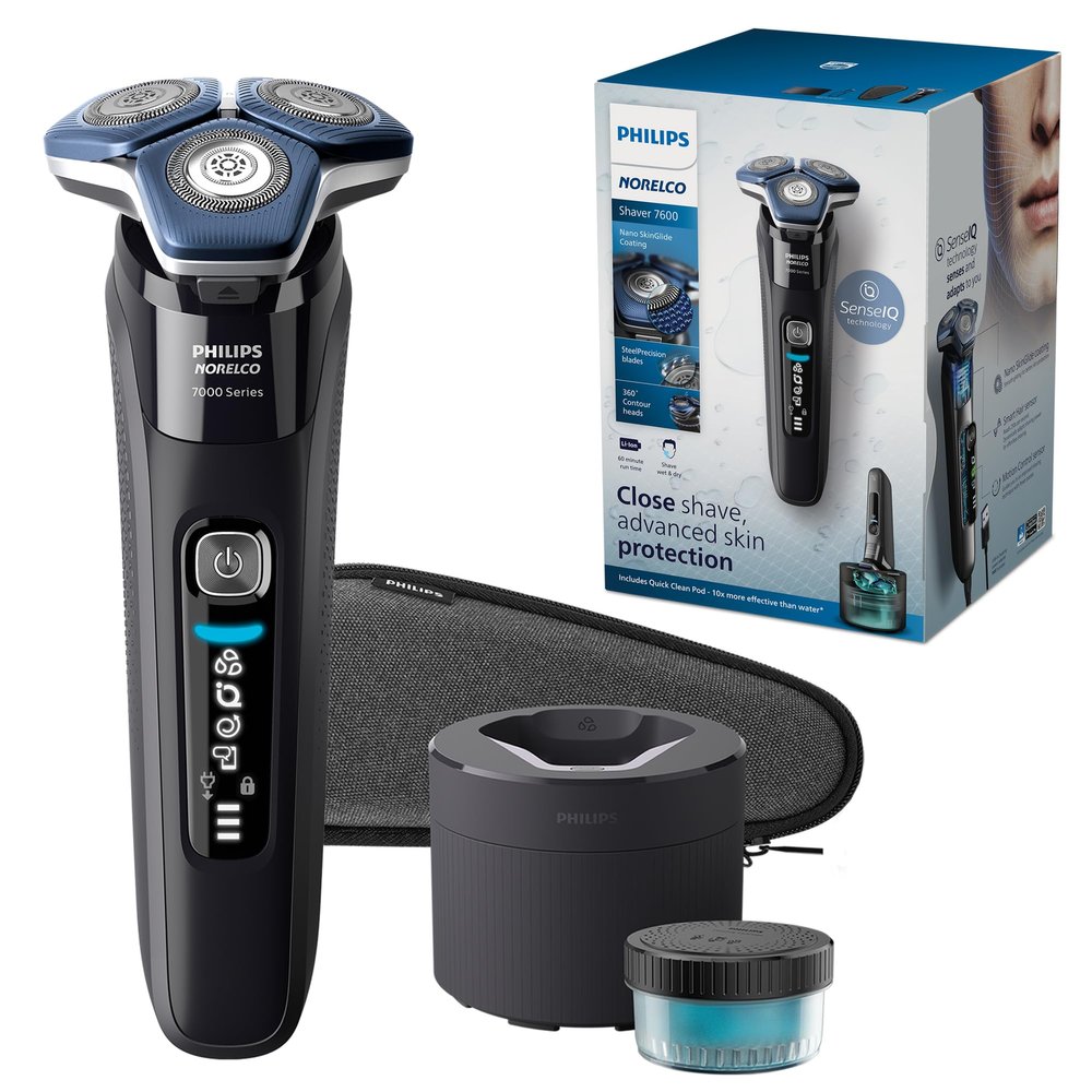 Philips Norelco Shaver 7600 Rechargeable Wet and Dry Razor with SenseIQ Technology, Quick Clean Pod, Travel Case and Pop-Up Trimmer, S7886/84, Multi