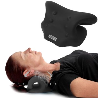 BODIFLX - Neck Stretcher, Cervical Neck Traction Device for Pain Relief and Relaxer, Neck Hump and Posture Corrector, Chiropractic Neck Pillow for Pain Relief and Spine Alignment - Black