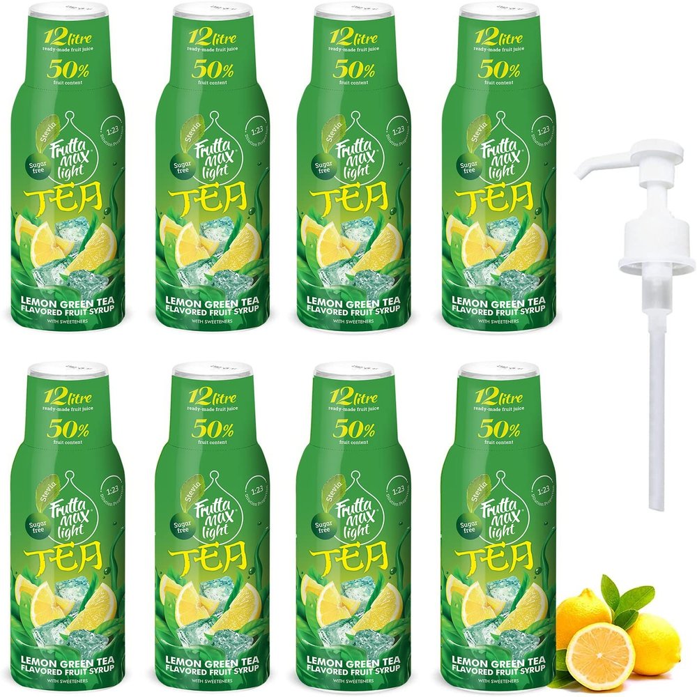 8 Pack - FruttaMax Sugar-Free Green Tea Syrup  50% Real Fruit | Low-Calorie Drink Syrup for Soda Makers, Cocktails & Desserts  8x500ml