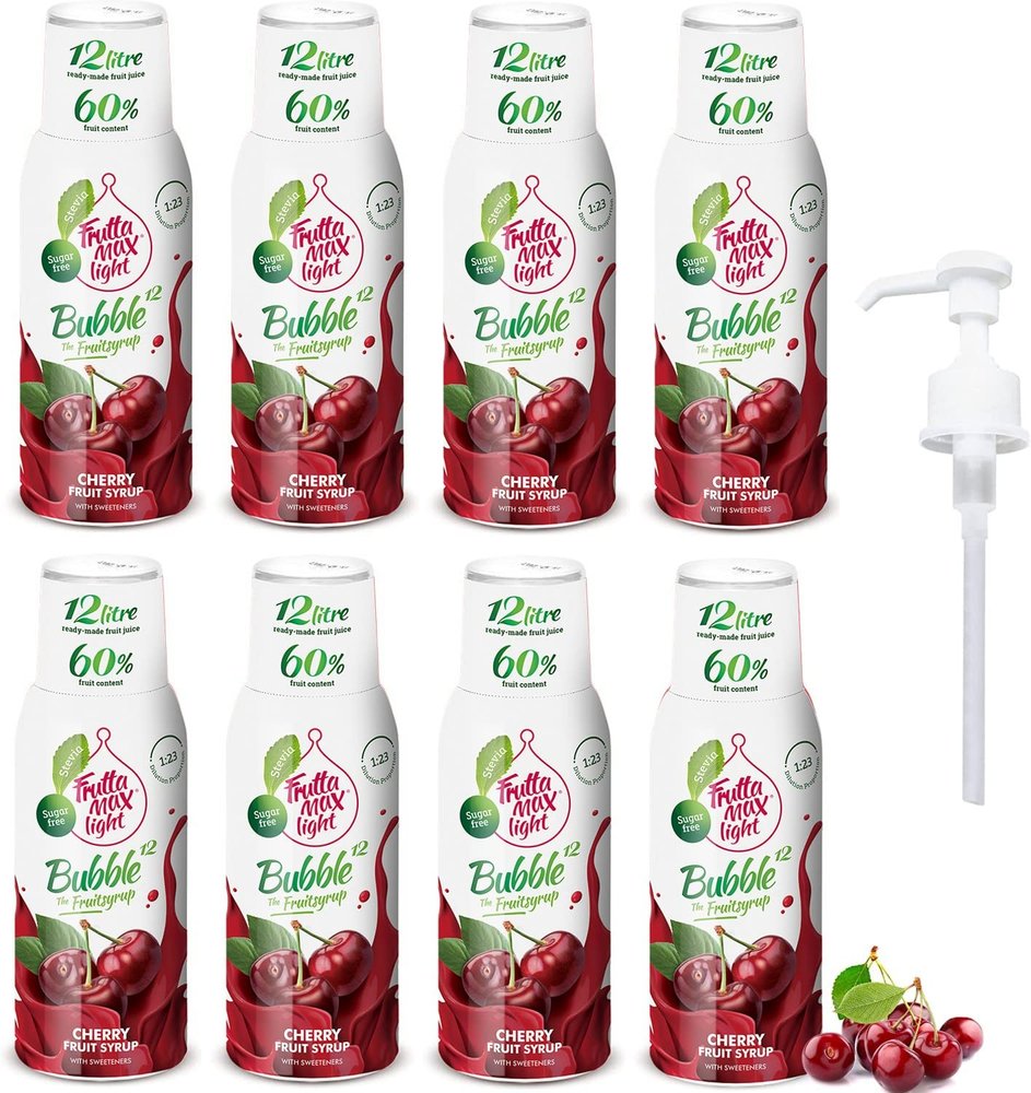 8 Pack - FruttaMax Sugar-Free Sour Cherry Syrup  60% Real Fruit | Low-Calorie Drink Syrup for Soda Makers, Cocktails & Desserts  8x500ml