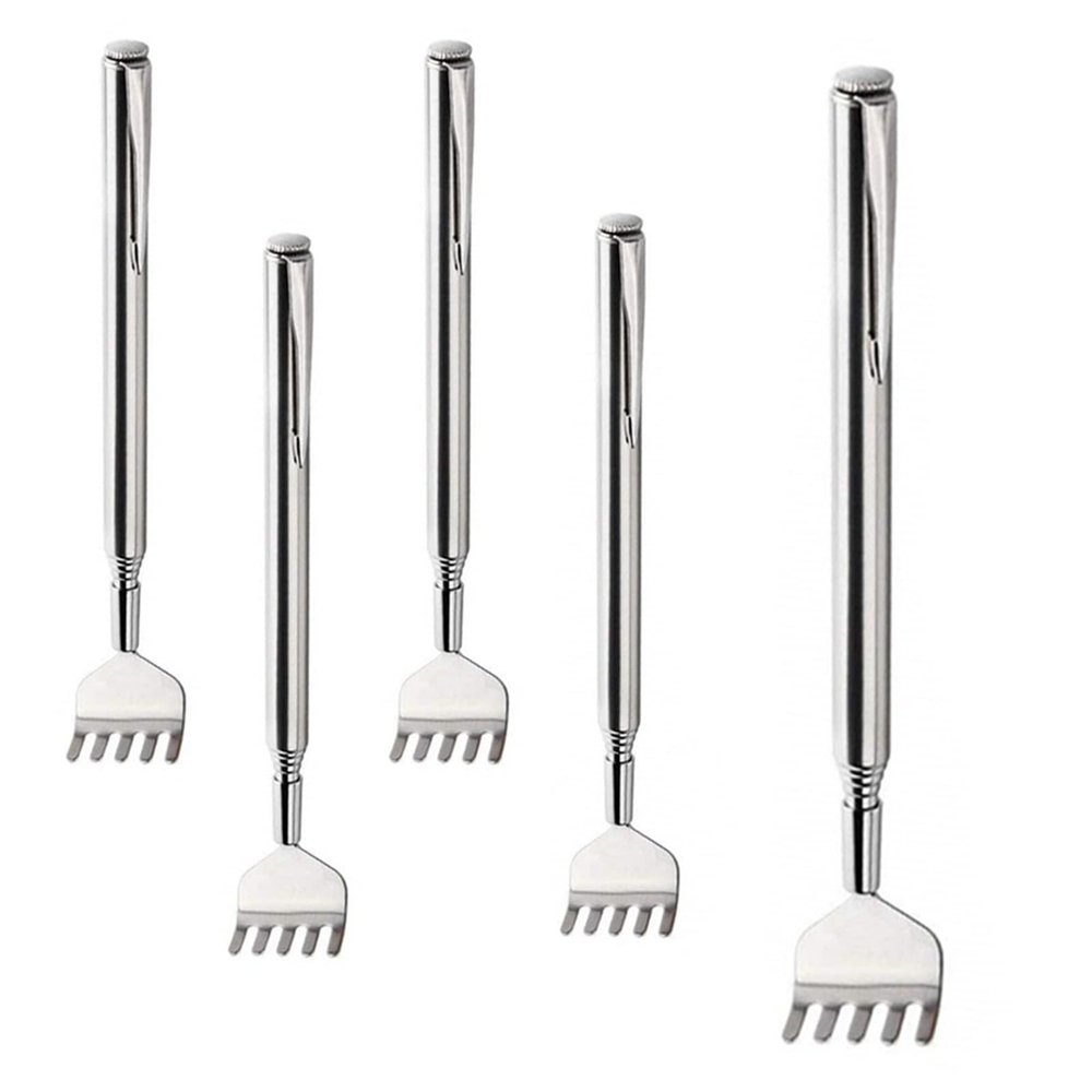 5 Pack Back Scratcher, Stainless Steel Massager With Pocket Clips, Telescoping Scratching Tool, Portable Extendable Handle for Adults Men Women Kids