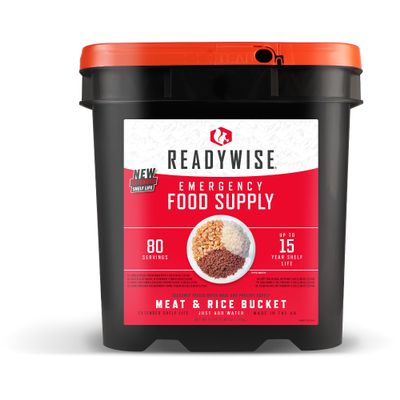 ReadyWise, 80 Servings, Meat & Rice Bucket, Roasted Beef & Chicken, Grab & Go Food Kit, Freeze Dried, 15 Years Shelf Life, Emergency Food