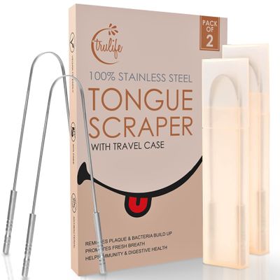 Tongue Scraper for Adults with Travel Case (2 Pc), Bad Breath Treatment Metal Tongue Cleaner, 100% Stainless Steel Tongue Scrapers for Oral Care, Easy to Use Dental Hygiene for Fresh Breath