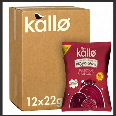 Kallo Beetroot Mini Veggie Cakes, Lentil & Pea Puffed Crackers Made From Plants, Low Fat Healthy Snacks for Adults & Children, Vegan Friendly, Gluten Free, Multipack 12 x 22g