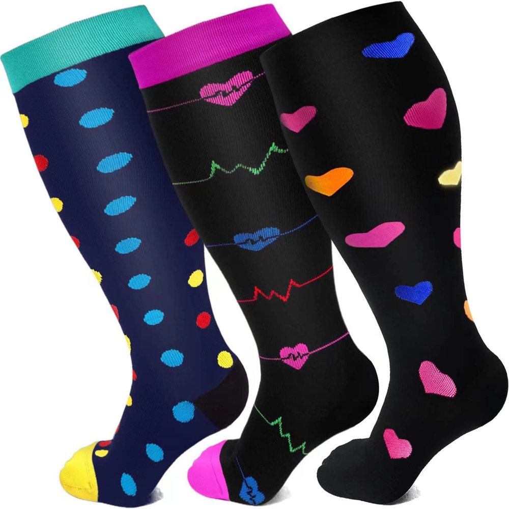 Cheeroyal 3 Pack Plus Size Compression Socks for Women and Men, 20-30mmhg Extra Large Wide Calf Knee High Stockings for Circulation Support (6XL, set2)