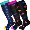 Cheeroyal 3 Pack Plus Size Compression Socks for Women and Men, 20-30mmhg Extra Large Wide Calf Knee High Stockings for Circulation Support (6XL, set2) view 1