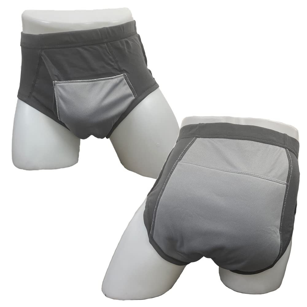 Men's Washable Incontinence Shorts Open Underwear Adults Patient Reusable Breathable Pant Diapers for Adults Prostate 500ml (XL, Black)