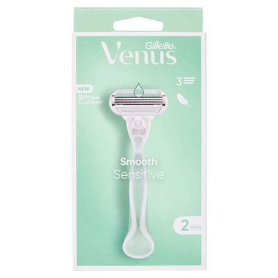 Gillette Venus Smooth Sensitive Women's Shaver with 2 Razor Blades, 3 Blades for a Close Shave, Current Version