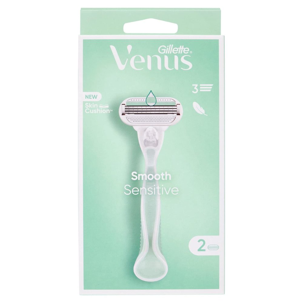 Gillette Venus Smooth Sensitive Women's Shaver with 2 Razor Blades, 3 Blades for a Close Shave, Current Version