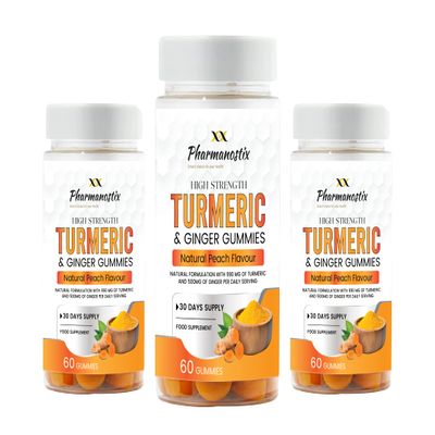 High Strength Turmeric & Ginger Extract Chewable Vegan Gummies- 180 Gummies- Supports Joint Pain & Anti-Inflammatory - 990mg Turmeric Curcumin, Alternative to Turmeric Capsules, Peach Flavour