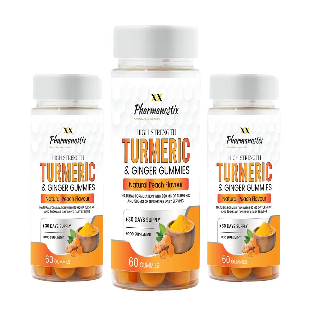 High Strength Turmeric & Ginger Extract Chewable Vegan Gummies- 180 Gummies- Supports Joint Pain & Anti-Inflammatory - 990mg Turmeric Curcumin, Alternative to Turmeric Capsules, Peach Flavour