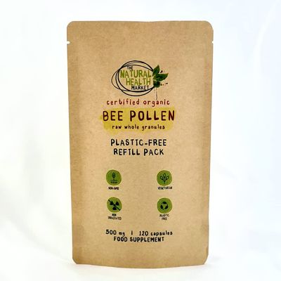 Organic Bee Pollen 500mg Capsules by The Natural Health Market Soil Association Certified Organic Non-GMO No Magnesium Stearate (120 Capsules (Pouch))