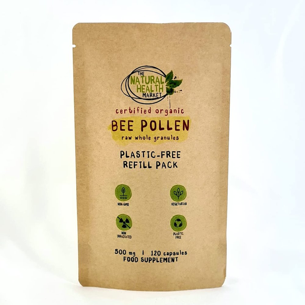 Organic Bee Pollen 500mg Capsules by The Natural Health Market Soil Association Certified Organic Non-GMO No Magnesium Stearate (120 Capsules (Pouch))