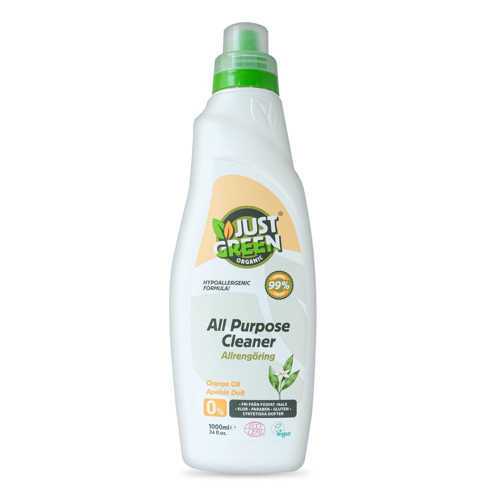 Just Green Organic Washing Up Liquid 750ml, Non-Toxic Formula, Vegan & Eco Friendly Dish Liquid, No Paraben, Hypoallergenic Dish Soap, Recyclable Bottle - Pack of 8
