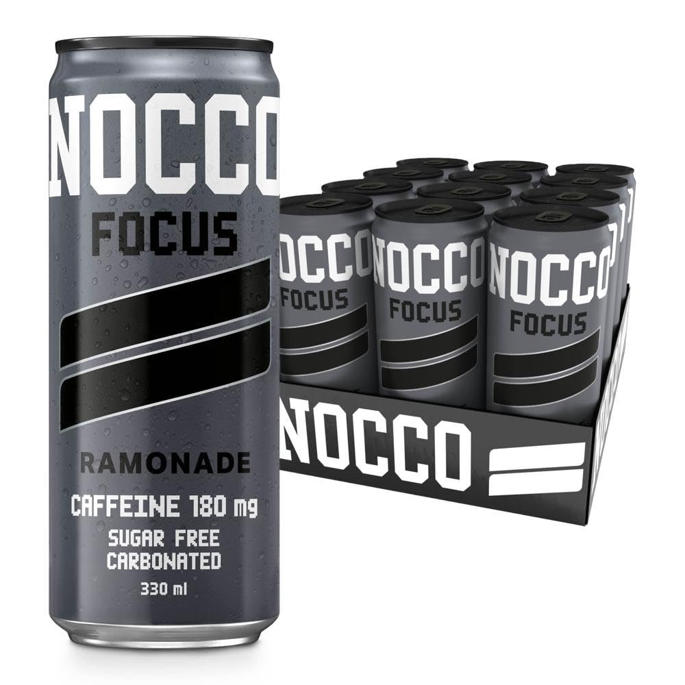 NOCCO Sugar Free Energy Drink  180mg High Caffeine, Enriched with Amino Acids & Vitamins, Ideal for Pre Workout  12 x 330ml (Ramonade)