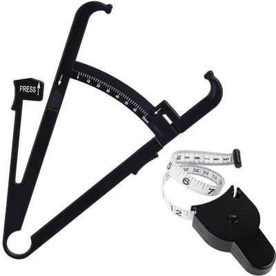 EliteKoopers 1Pcs Black Body Fat Caliper and Body Measuring Tape, 2 in 1 Skinfold Calipers for Measuring