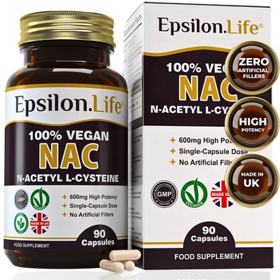 NAC N-Acetyl-Cysteine 600mg L-Cysteine Vegan Supplement | 90 Capsules Pure NAC N-Acetylcysteine Cysteine | Glutathione Support Antioxidant | UK Made Clean Veggie Pills