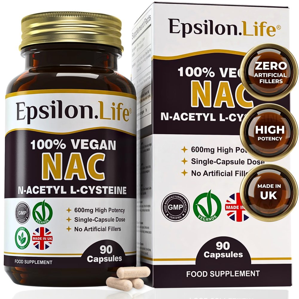 NAC N-Acetyl-Cysteine 600mg L-Cysteine Vegan Supplement | 90 Capsules Pure NAC N-Acetylcysteine Cysteine | Glutathione Support Antioxidant | UK Made Clean Veggie Pills