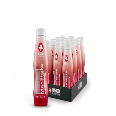 MaxiNutrition MaxShake Protein Milkshake Strawberry, 12 x 330 ml, Creamy Protein Shake for Travel, 25 g Protein, Low Fat and Low Carb, Lactose-Free, No Artificial Flavours