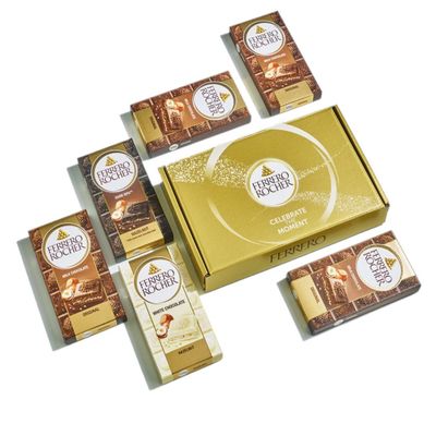 Ferrero Rocher, Chocolate Bundle Gift Box, 4 x Original milk chocolate bars, 1 x Dark 55 percent chocolate bar with hazelnut and 1 x White chocolate bar with hazelnut, 6 x 90g bars