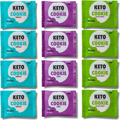 Keto Collective Keto Cookies I 1.5g Net Carbs I 30g x 12 I Keto Snacks I Low Sugar I Made with Real Butter I High Fibre I Low Carb Snacks, Gluten Free Cookies (Mixed)