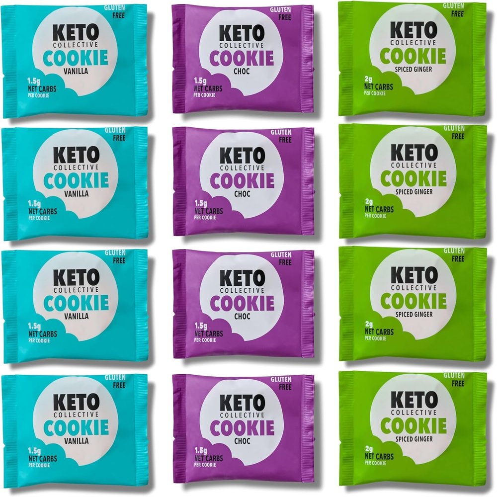 Keto Collective Keto Cookies I 1.5g Net Carbs I 30g x 12 I Keto Snacks I Low Sugar I Made with Real Butter I High Fibre I Low Carb Snacks, Gluten Free Cookies (Mixed)