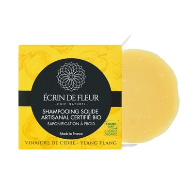 crin de Fleur  Solid Shampoo Bar with Apple Cider Vinegar & Ylang Ylang, COSMOS Organic, Nature et Progrs, Handmade in France, 55g