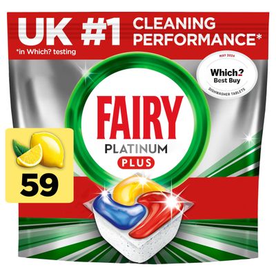 Fairy Platinum Plus Dishwasher Tablets Bulk Pack, 59 Tablets, XXL Pack, Lemon